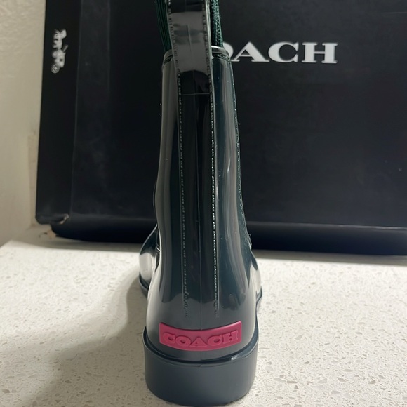 COACH RUBBER RAIN BOOTS | DARK JADE RAINBOOTIE WOMEN’S SIZE 7 - Picture 5 of 11
